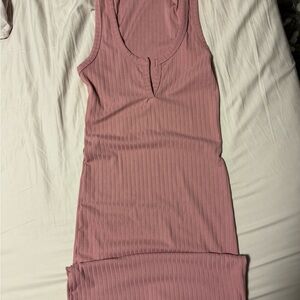 Pink Ribbed Sleeveless Dress
